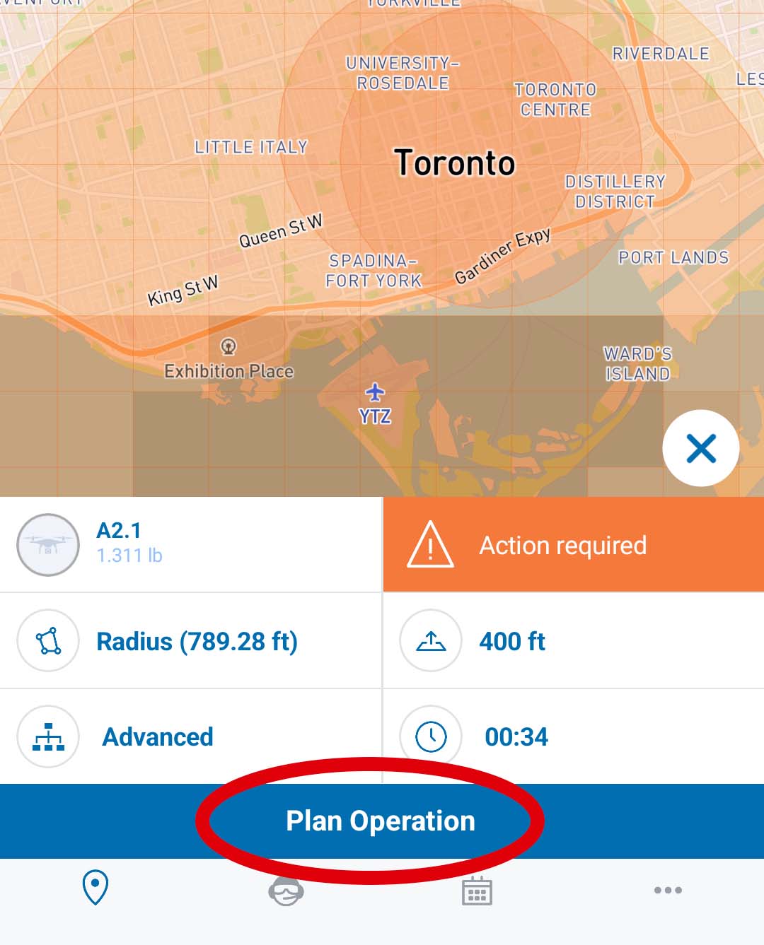 tap plan operation button in nav drone